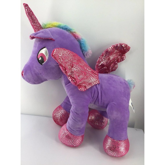 Calplush Winged Unicorn Plush Purple Pink Sparkle Rainbow Mane Tail 16" High - Picture 8 of 12